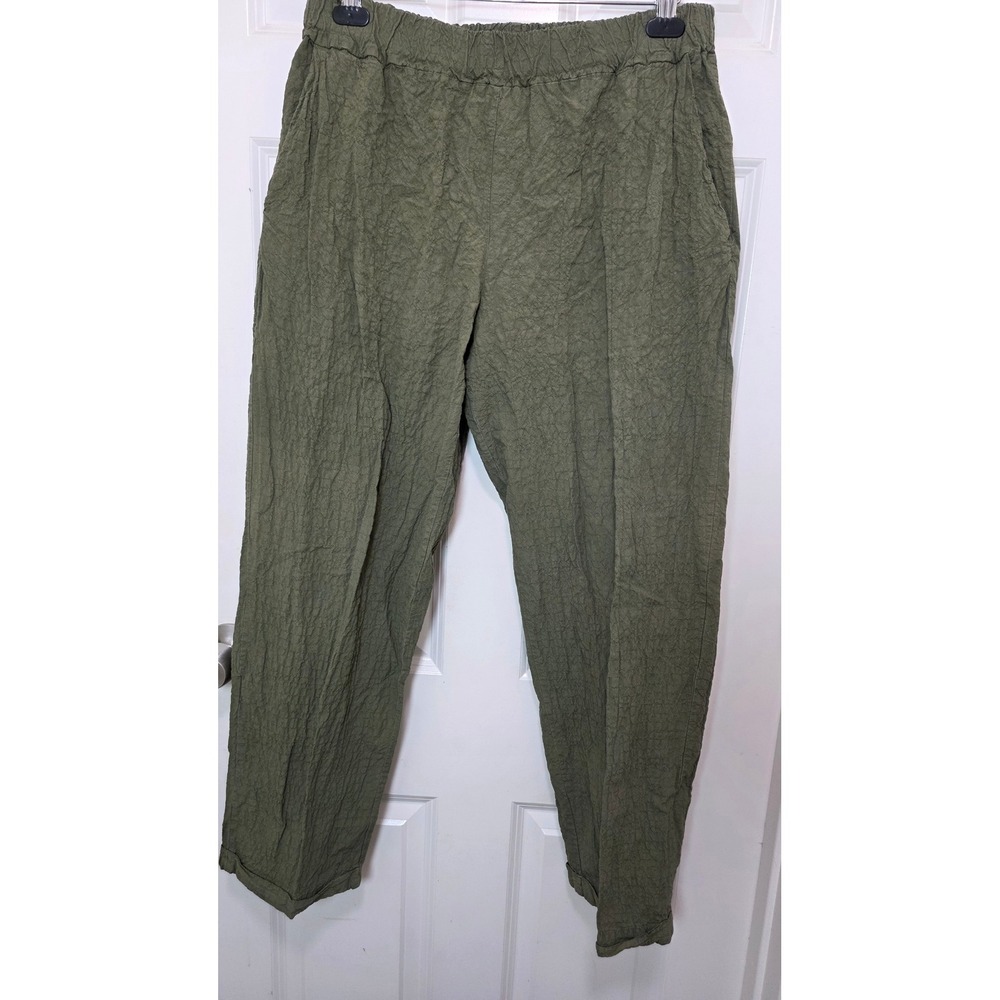 Labo.Art Textured Elastic Waist Tapered Pants Womens Olive Green Casual Trousers